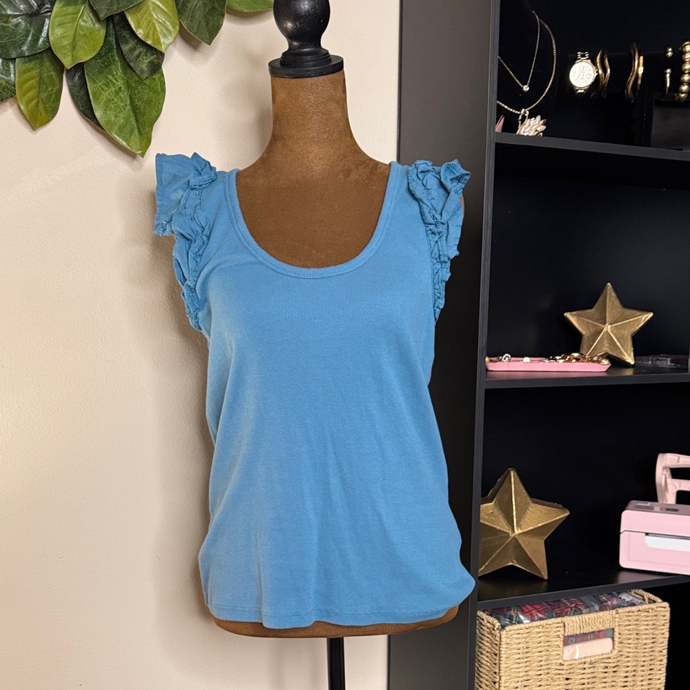 Old Navy Blue Ruffle Sleeve Tank Top